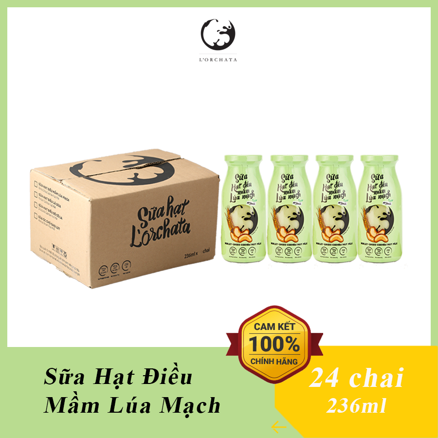 Thùng 24 chai sữa hạt l'orchata vị hạt điều mầm lúa mạch, ít đường, không chất bảo quản, tốt cho tim mạch, tăng đề kháng