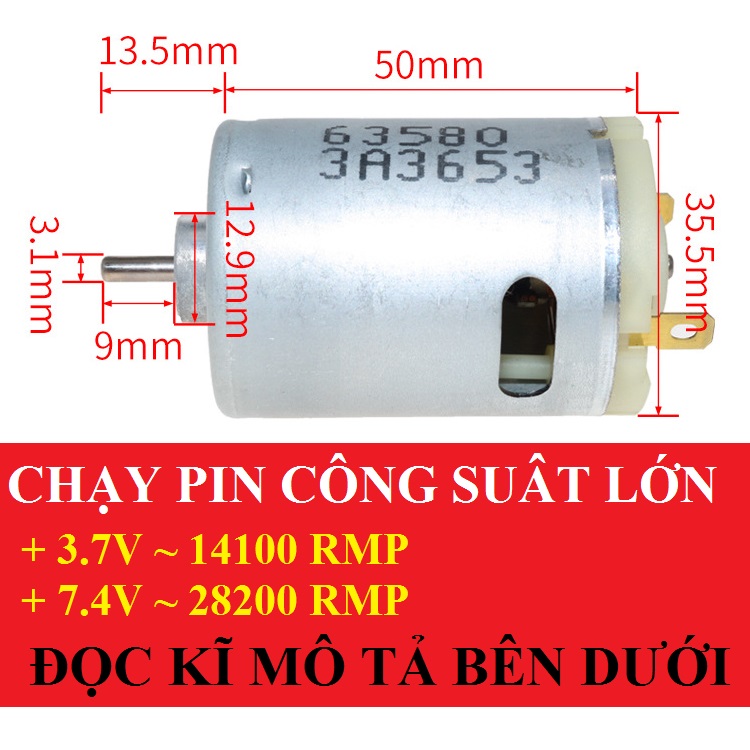 Motor mini 540 trục tròn dùng pin công suất lớn 3.7V 14100RMP 7.4V 28200RMP