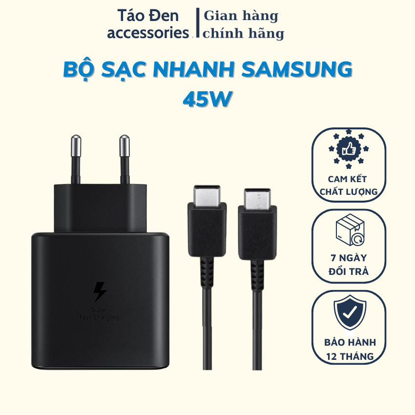 Bộ sạc nhanh samsung 45w củ sạc nhanh samsung 45w chân Typec cho Samsung Note 10 Plus/S20 Ultra Plus 5G/Note 20/Note 20 Ultra 5.0 bảo hành 12 tháng