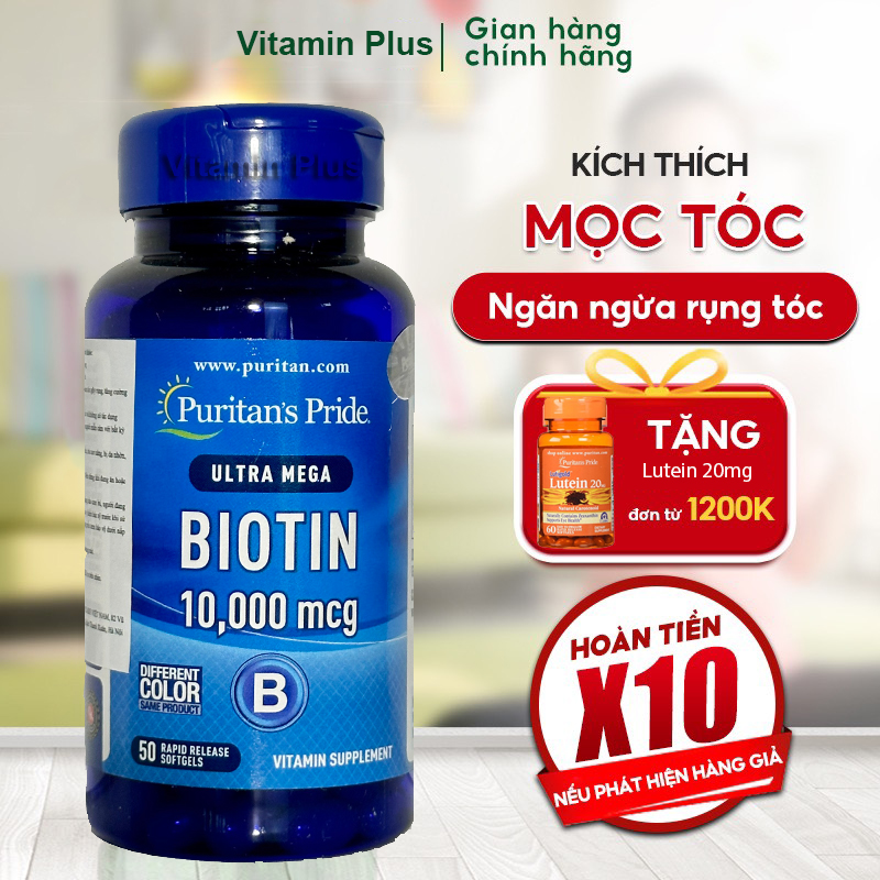Viên uống mọc tóc Biotin 10,000 mcg,Giảm tóc gẫy dụng ,kiềm dầu cho da nhờn Ultra Mega biotin Puritan's pride 50 viên