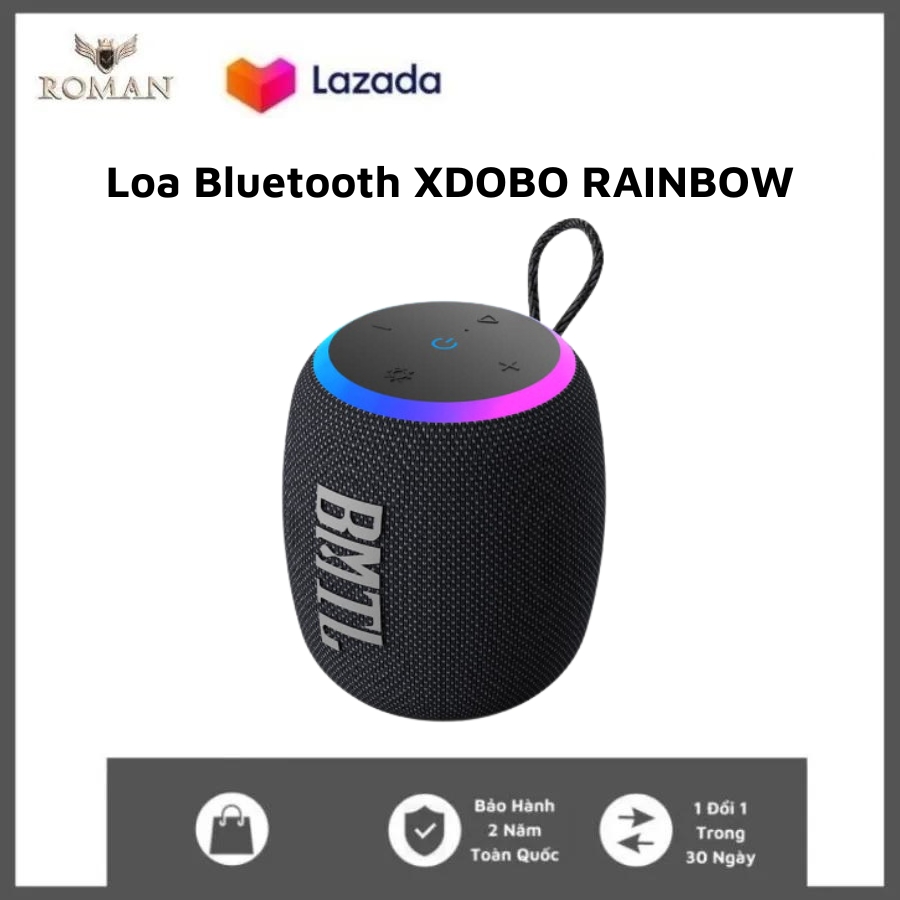 Loa bluetooth 5.0 xdobo rainbow công suất 15w, chống nước ipx7, pin 1800mah hỗ trợ thẻ tf, aux - bảo hành 12 tháng - roman
