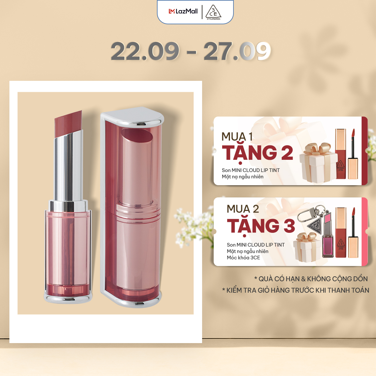 Son Thỏi 3CE Blur Matte Lipstick 4g Mịn lì mờ ảo nhẹ tênh