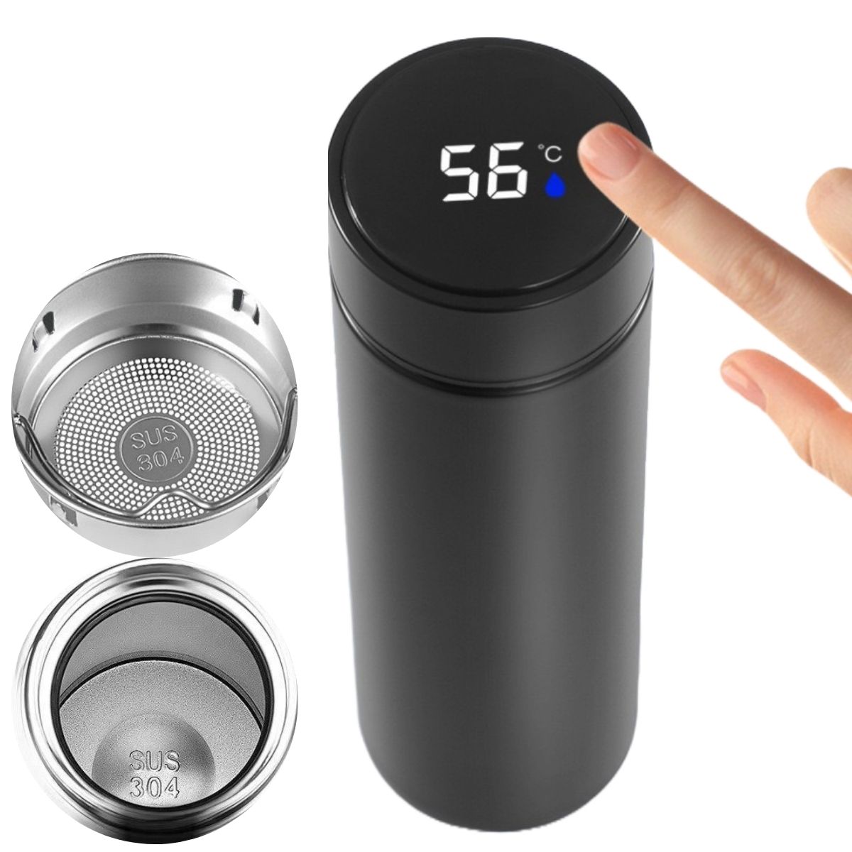 Bình nước giữ nhiệt 500ml Inox 304, Hàng cao cấp có LED cảm biến đo nhiệt độ trên nắp bình