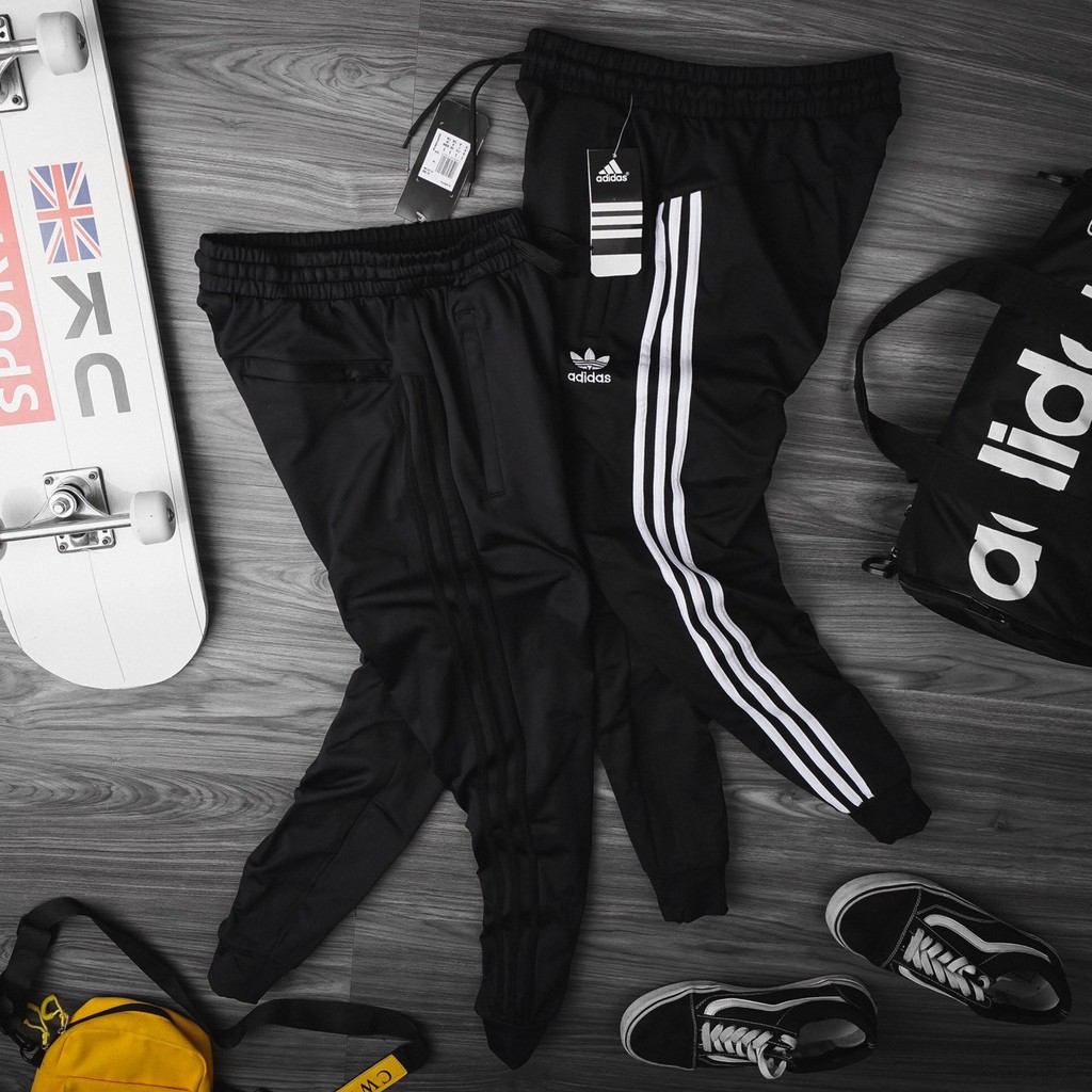 Quần jogger thể thao nam 3 sọc - đen sọc đen/ đen sọc trắng