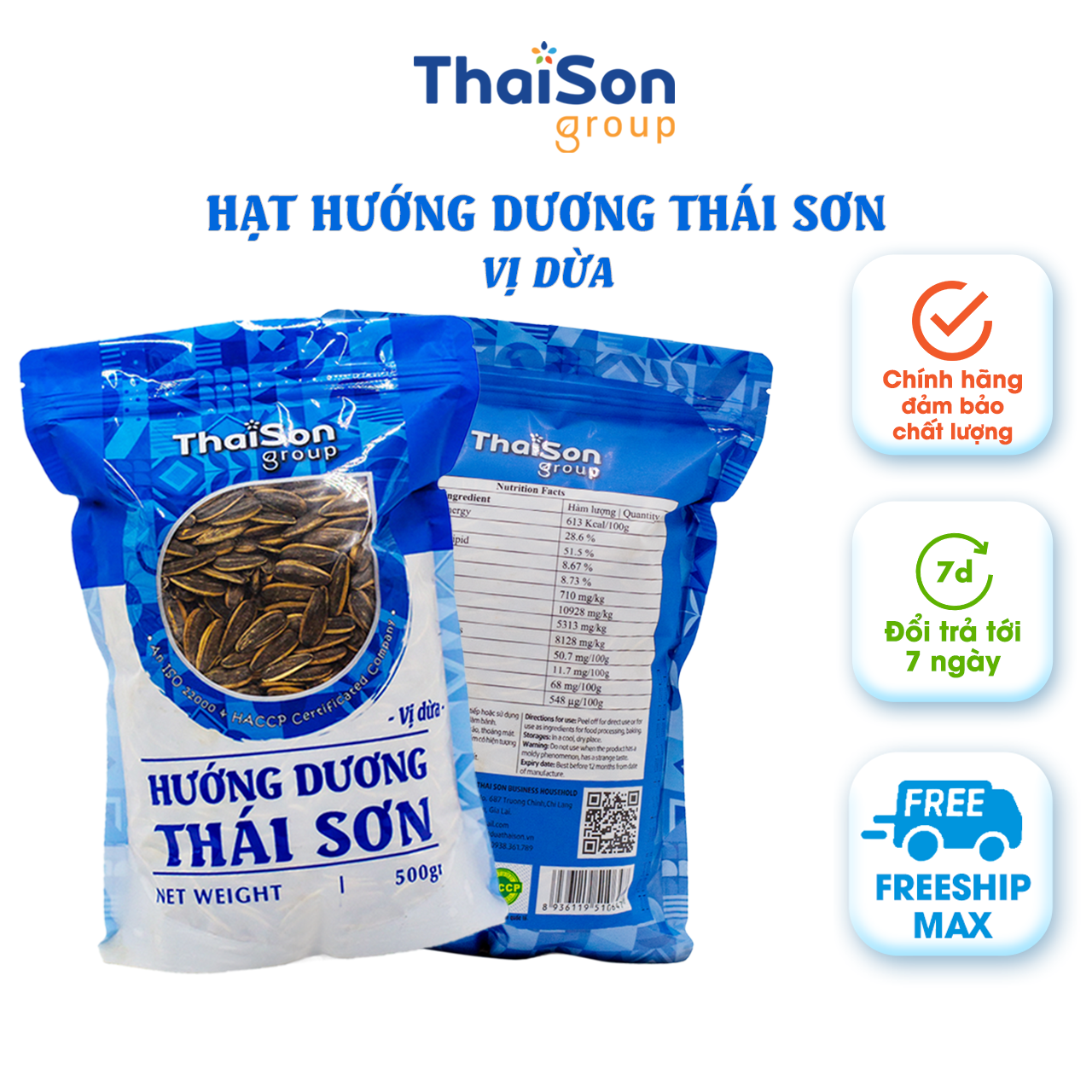 Hạt hướng dương thái sơn vị dừa túi zip 500g hhd0.5