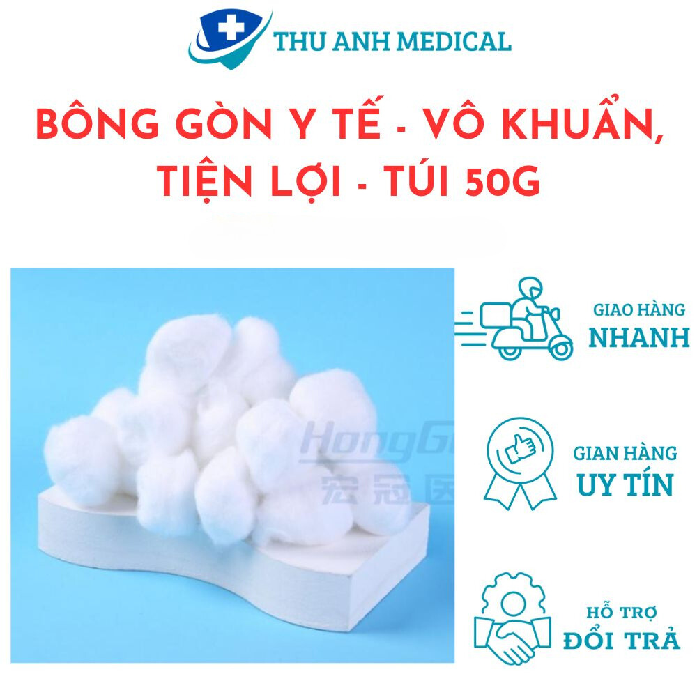 Bông gòn viên y tế - tiện lợi, an toàn, vô khuẩn - túi 50g