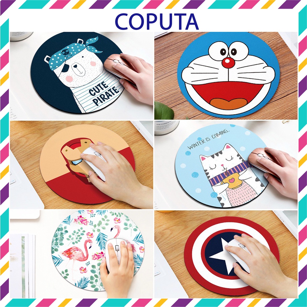 Lót chuột Coputa miếng lót bàn di chuột hình tròn hình dễ thương 20x20cm