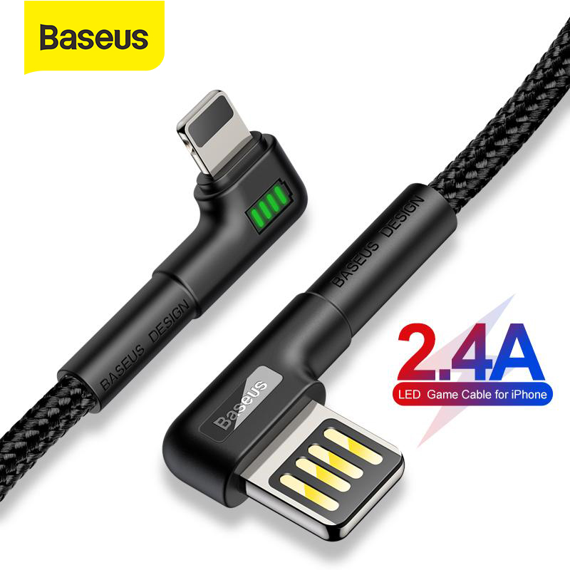 Dây cáp sạc nhanh Baseus USB 2.4A thiết kế 2 đầu góc vuông cho iPhone XR XS Max