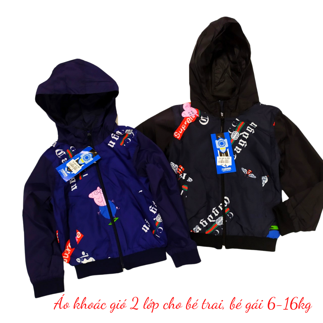 Áo khoác gió 2 lớp cho bé trai, bé gái 6-17kg