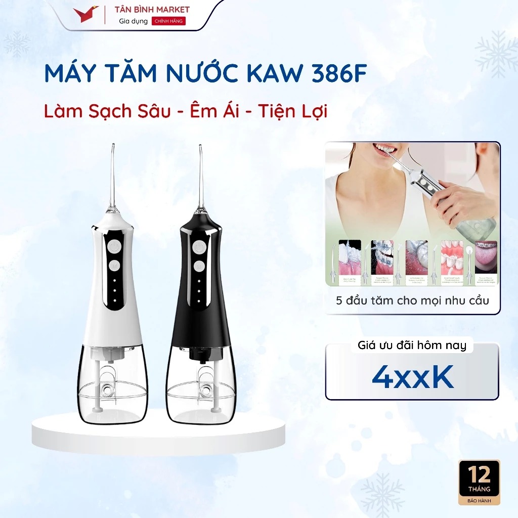 Máy tăm nước Kaw - 3 Chế Độ Dung Tích 300ml, Pin 1200Mah, Kèm 5 Đầu Vòi Phun
