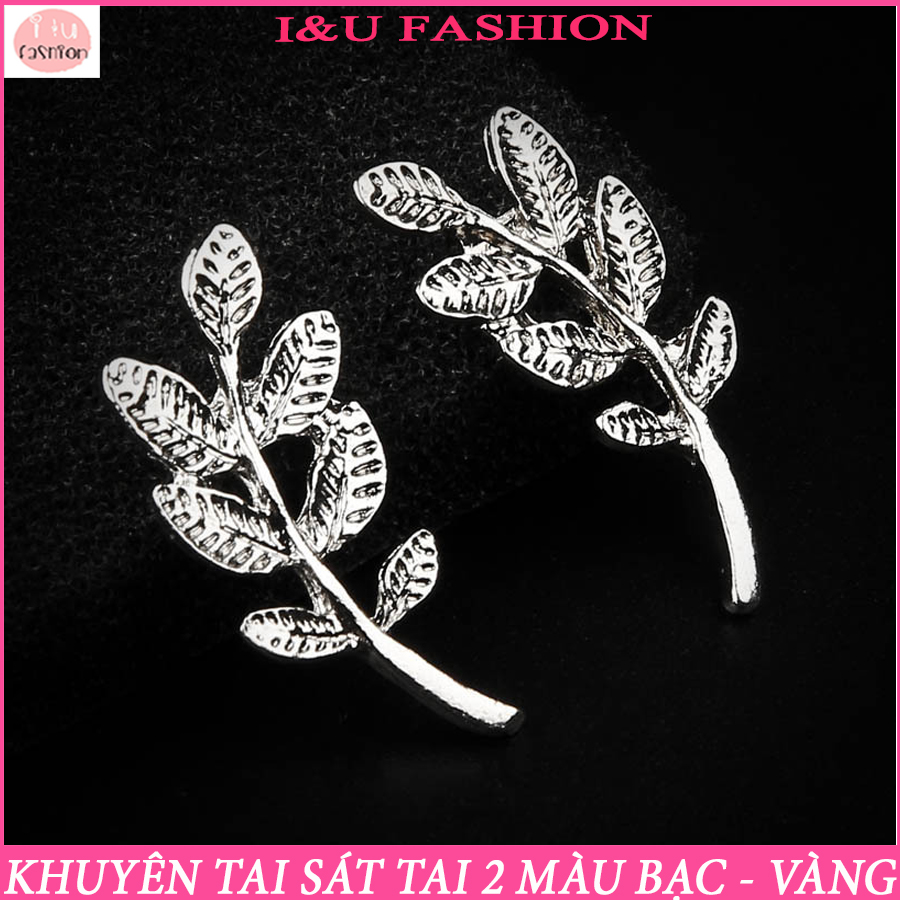 Khuyên tai nữ hình chiếc lá cá tính chất liệu kim loại với 2 màu Bạc - Vàng KT-29
