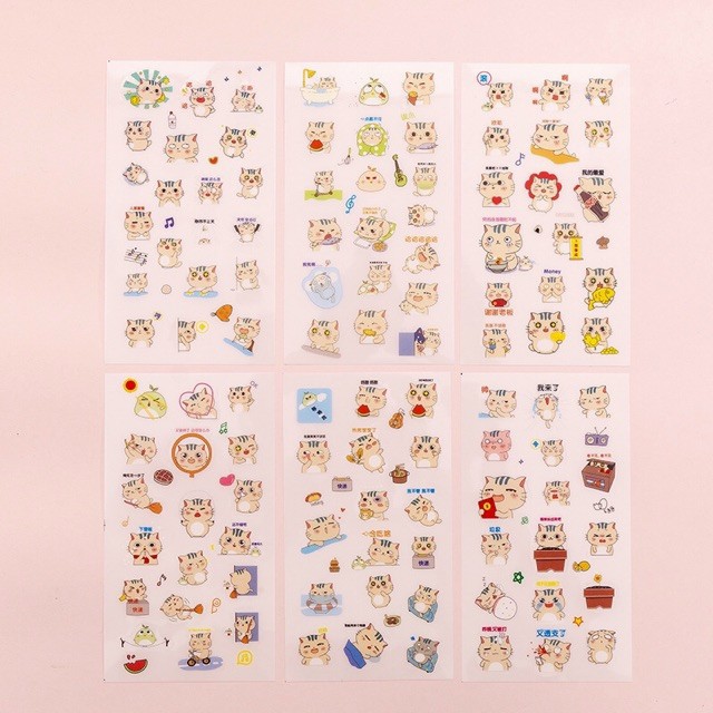 Sét 6 Tấm Sticker Dán Mèo Bụng Bự