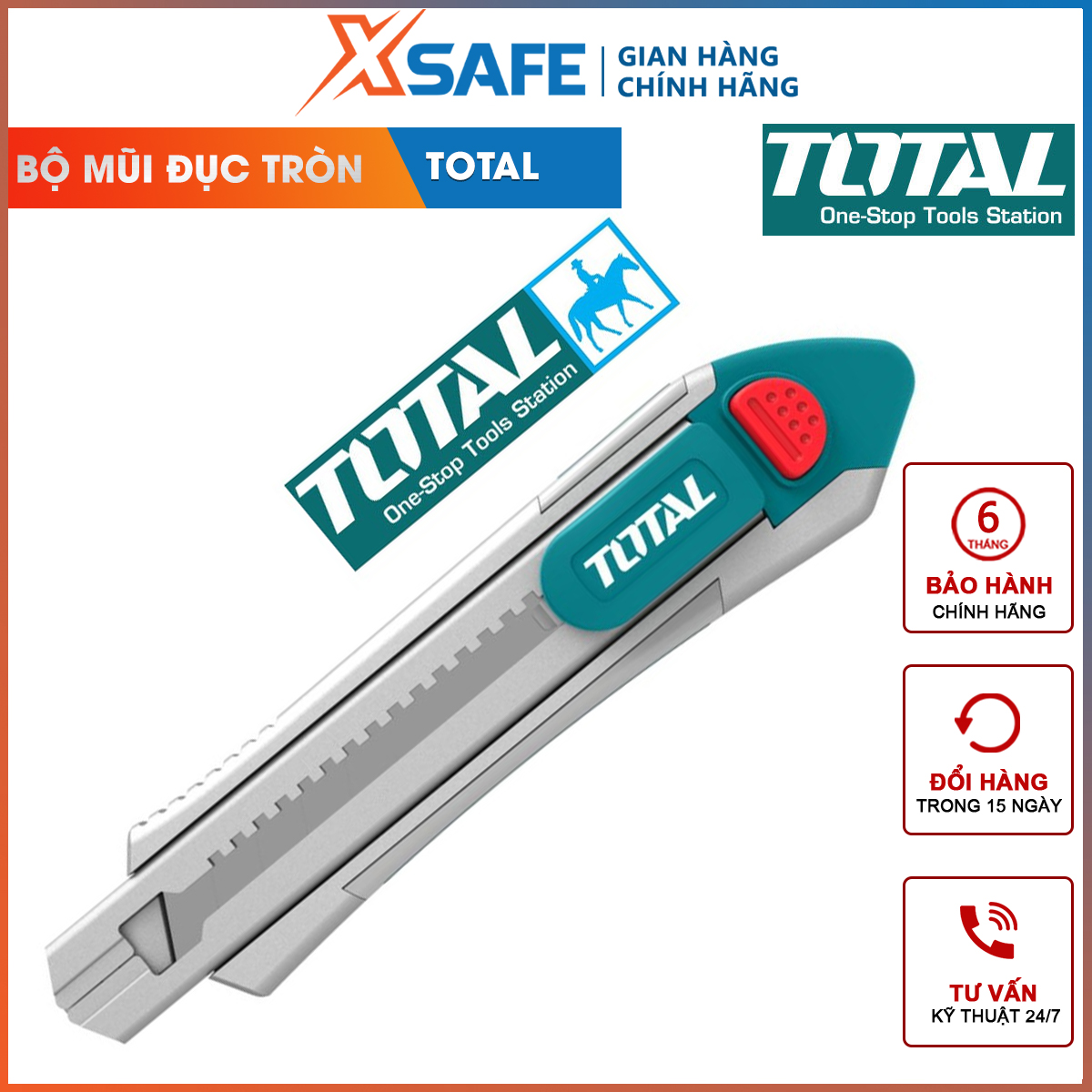Dao rọc giấy total tg5121806 | dao cắt giấy kích thước lưỡi 18 x 100mm, kèm 6 lưỡi cắt dán giấy, các loại hộp