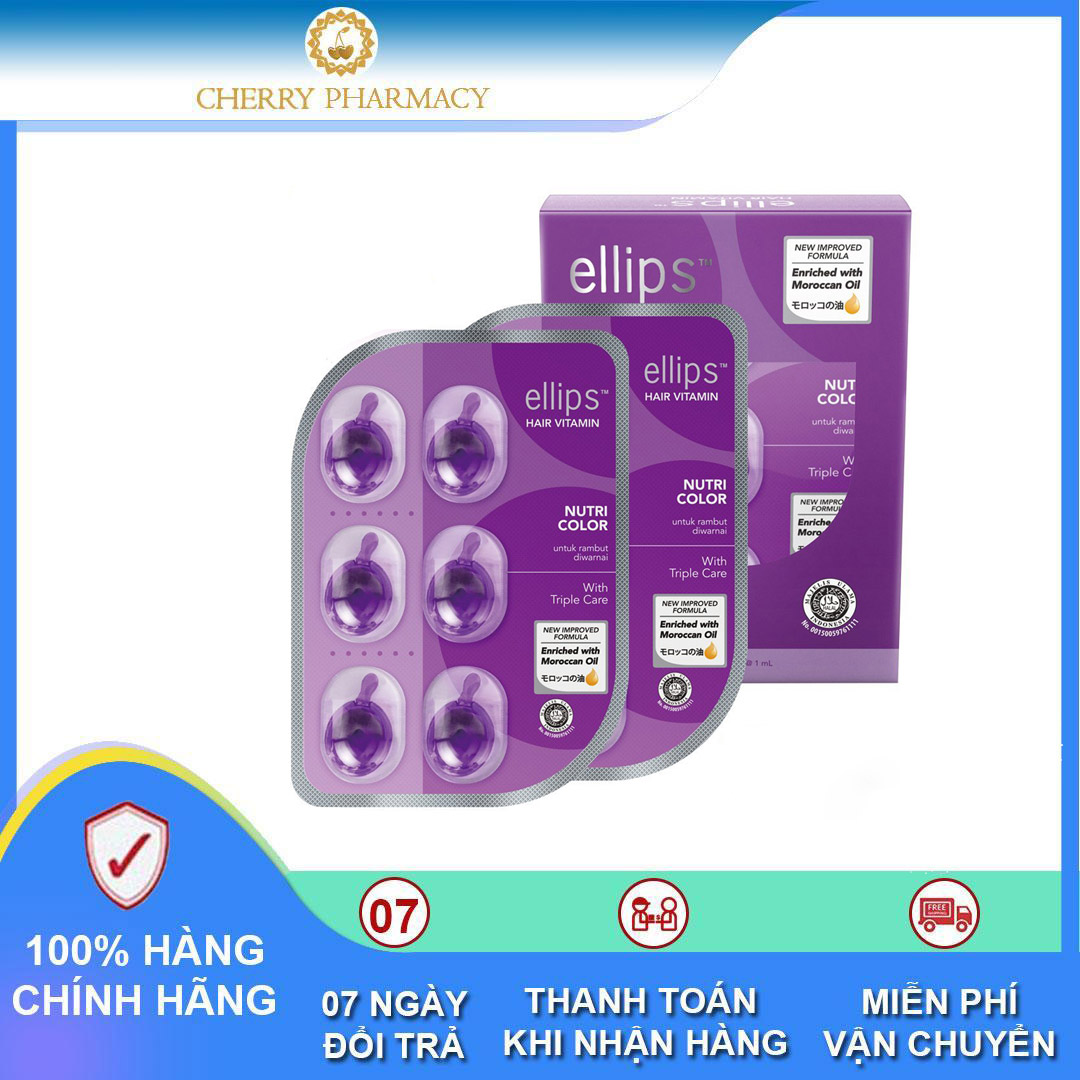 [HCM]Cherry Pharmacy - Viên Serum Vitamin dưỡng tóc Ellips giữ màu tóc nhuộm tăng cường độ bóng tóc 1 hộp 12 vỉ