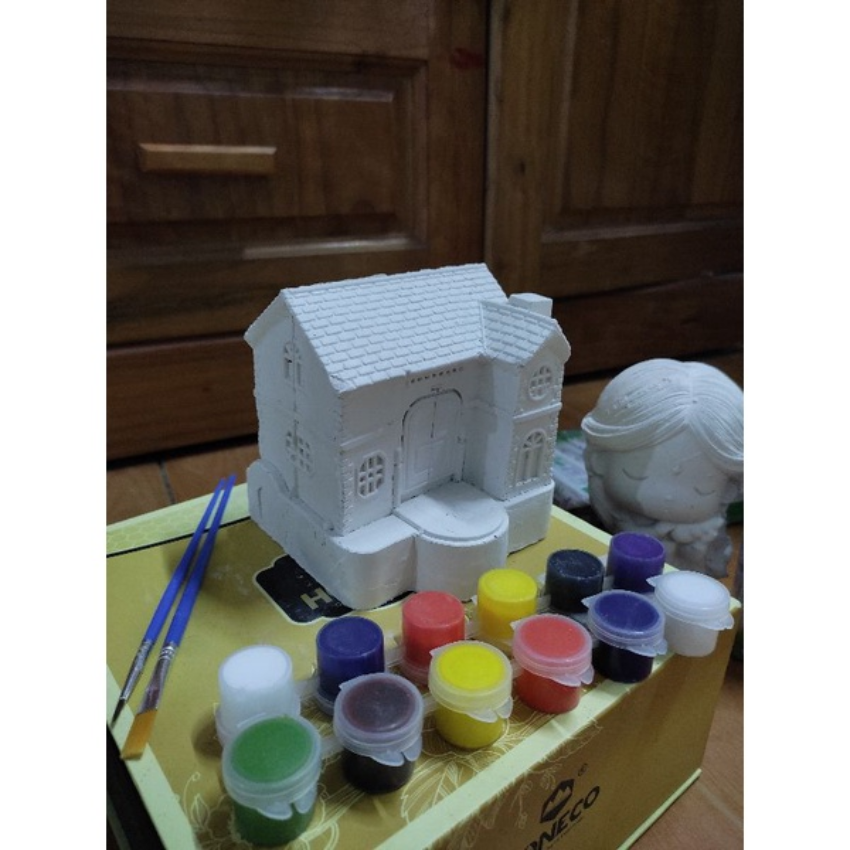 Tượng tô màu tượng tô màu ngôi nhà kèm cọ màu, đồ chơi, tượng tô màu, tượng, đồ chơi cho bé, tô tượng