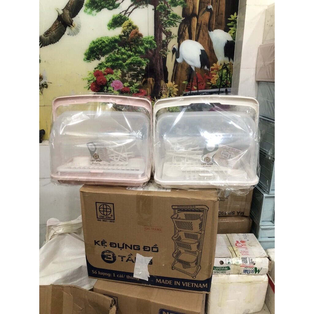 {GIÁ HUỶ DIỆT} Khay Úp Bình Sữa Có Nắp Đậy, Khay Up Cốc Úp Ly Có Quai Xách Việt Nhật