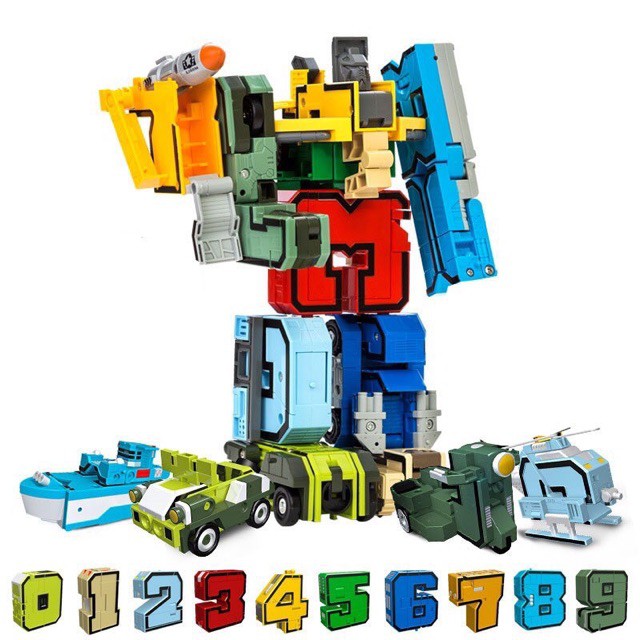 1 bịch 10 robot lắp ghép hình số từ 0-9 biến hình có thể lắp ghép thành 1 robot to