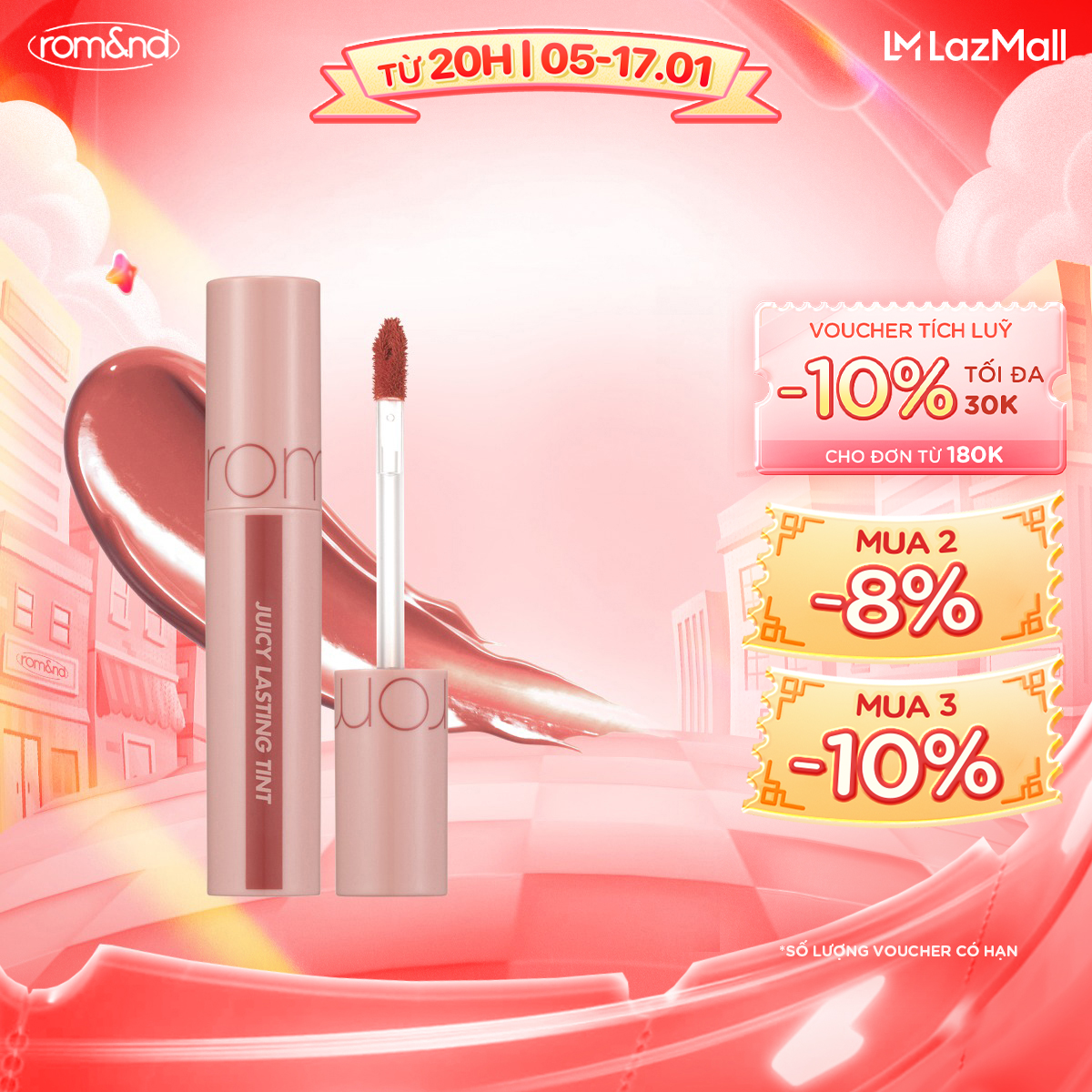 [Rom&nd] Son Tint lì cho môi căng mọng Hàn Quốc Romand Juicy Lasting Tint 5.5g