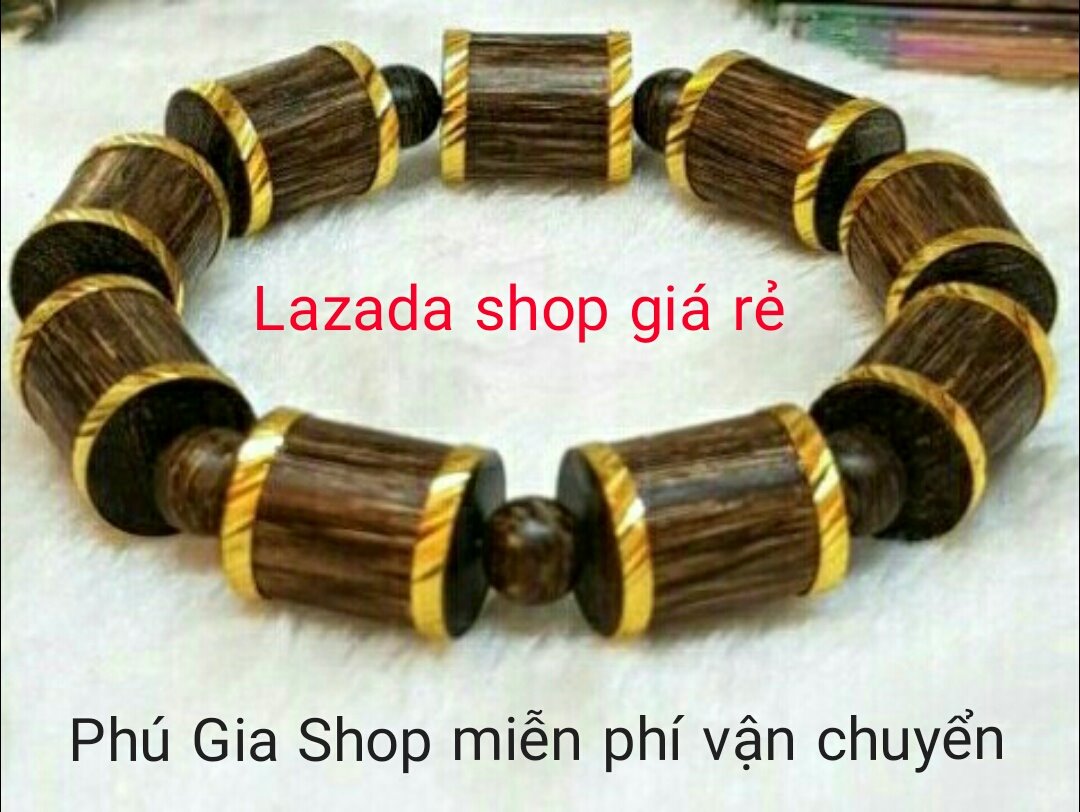 Vòng tay gỗ trầm hương sánh chìm đốt trúc12 ly thiên nhiên Bọc vàng non hai đầu +Tặng dây dự phòng  hộp đựng cao cấp