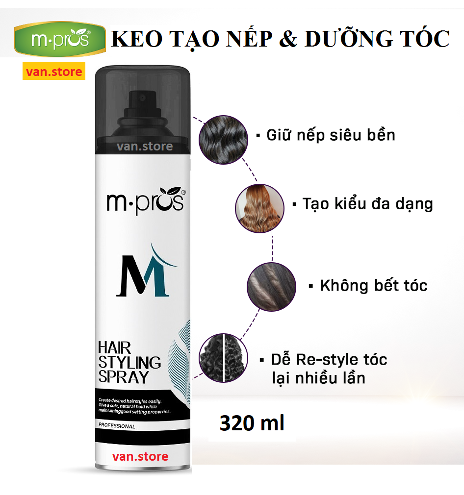Keo xịt tóc tạo nếp và giữ nếp tóc m.pros 320ml - tạo kiểu tóc nam và nữ