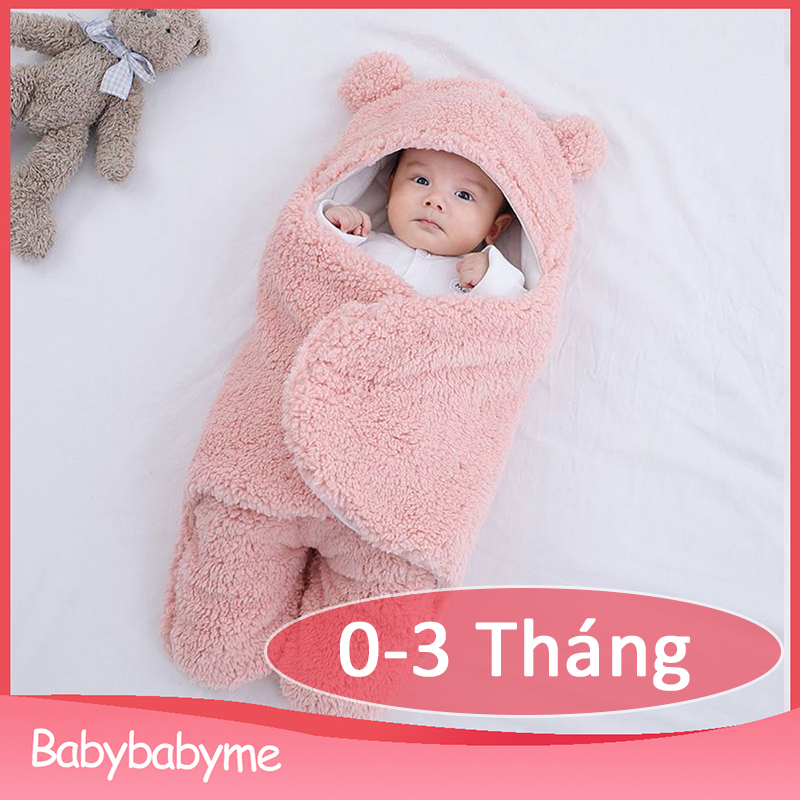 Babybabyme-chăn Quấn Em Bé Mềm Mại Chăn Muslin Túi Ngủ Em Bé Sơ Sinh Dễ Thương Chăn Quấn + Mũ