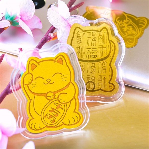 Mèo thần tài mạ vàng 24k dán ốp lưng điện thoại