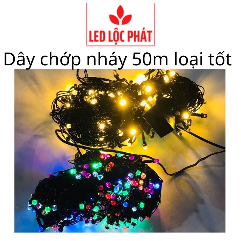 Dây đèn trang trí noel 50m, dây đèn chớp đa màu lục giác
