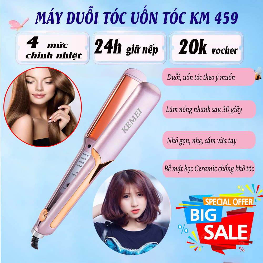 Máy ép tóc KEMEI KM-459, máy duỗi tóc máy là tóc đa năng 4 mức chỉnh nhiệt, không gây khô sơ hư tổn tóc, Máy uốn tóc xoăn. máy dập xù bấm tóc, Dụng Cụ Tạo Kiểu,Làm Đẹp, Là Thẳng Tóc đẹp