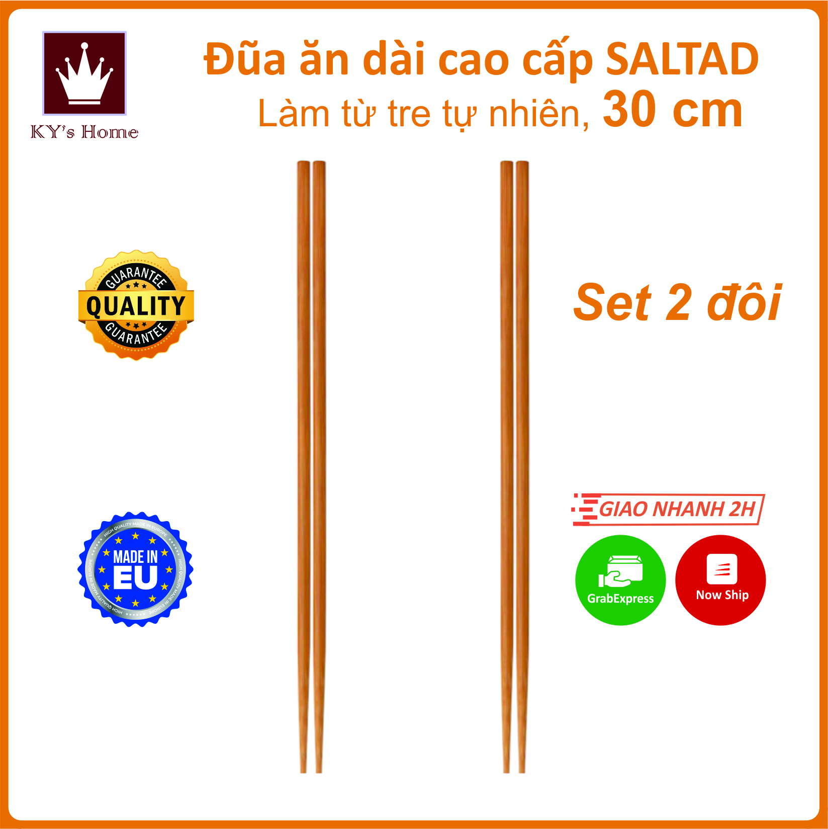 Set 2 đôi đũa tre dài cao cấp ikea saltad chính hãng thụy điển