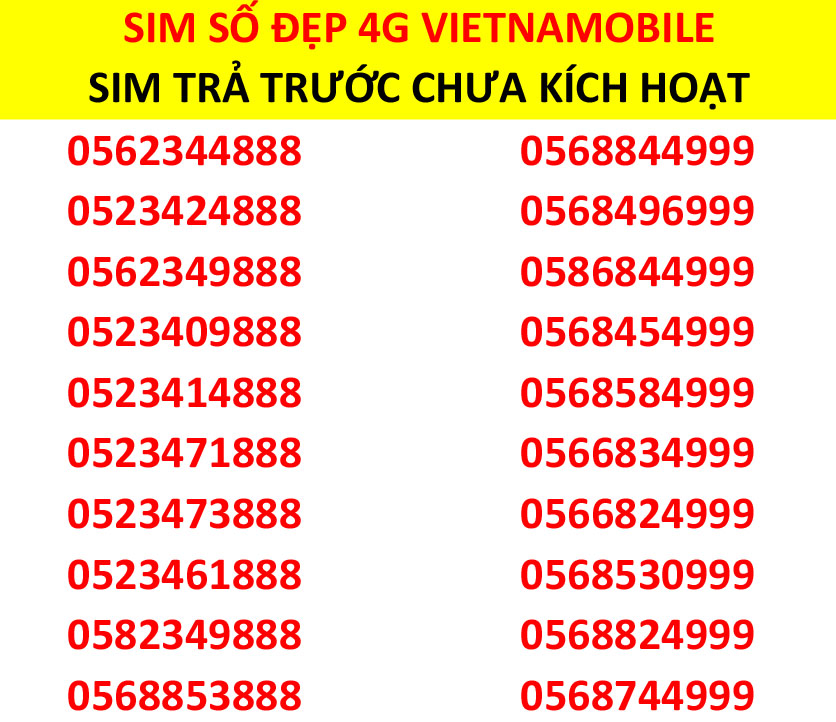 FREESHIP - CHƯA KÍCH HOẠT. Sim Số Đẹp 4G Tam Hoa Tứ Quý Tiến Lên Giá Rẻ - Sim Số Đẹp Vietnamobile - Miễn Phí 4Gb/Ngày - 120Gb/Tháng