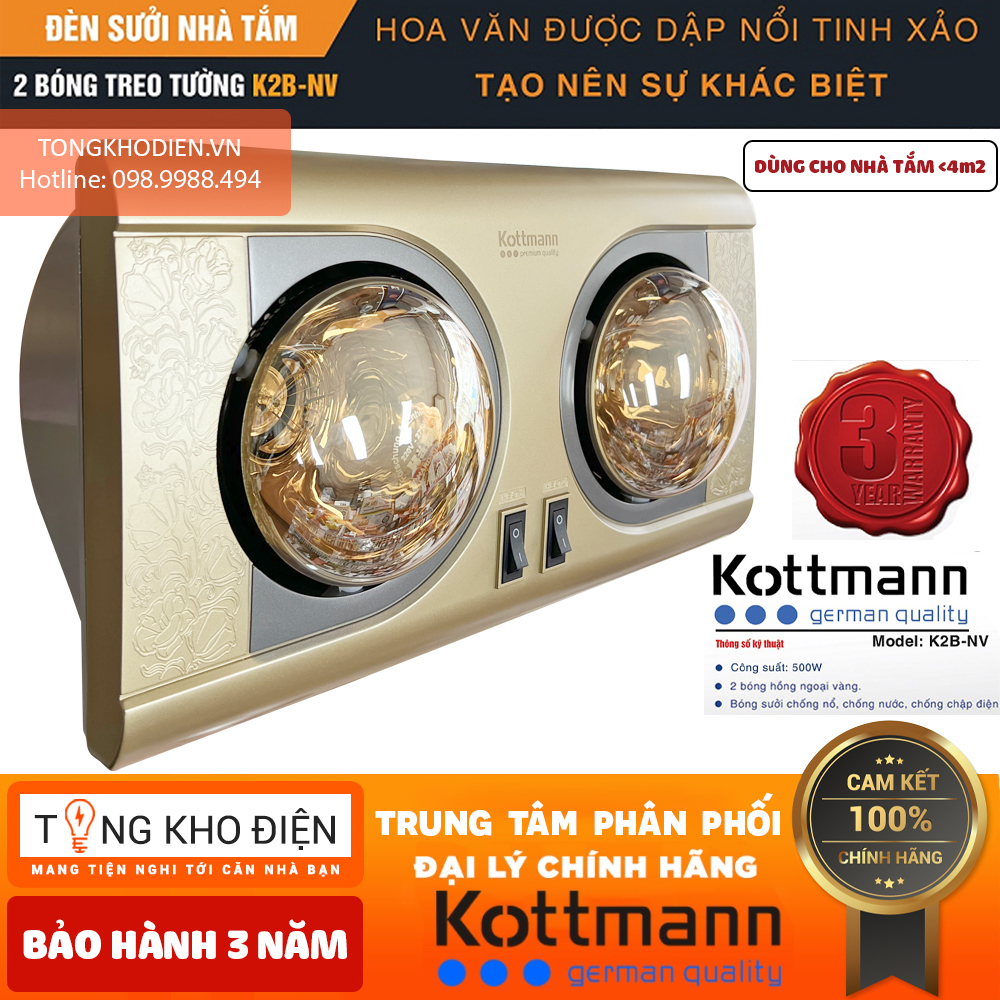Đèn sưởi nhà tắm Kottmann 2 Bóng Hồng Ngoại