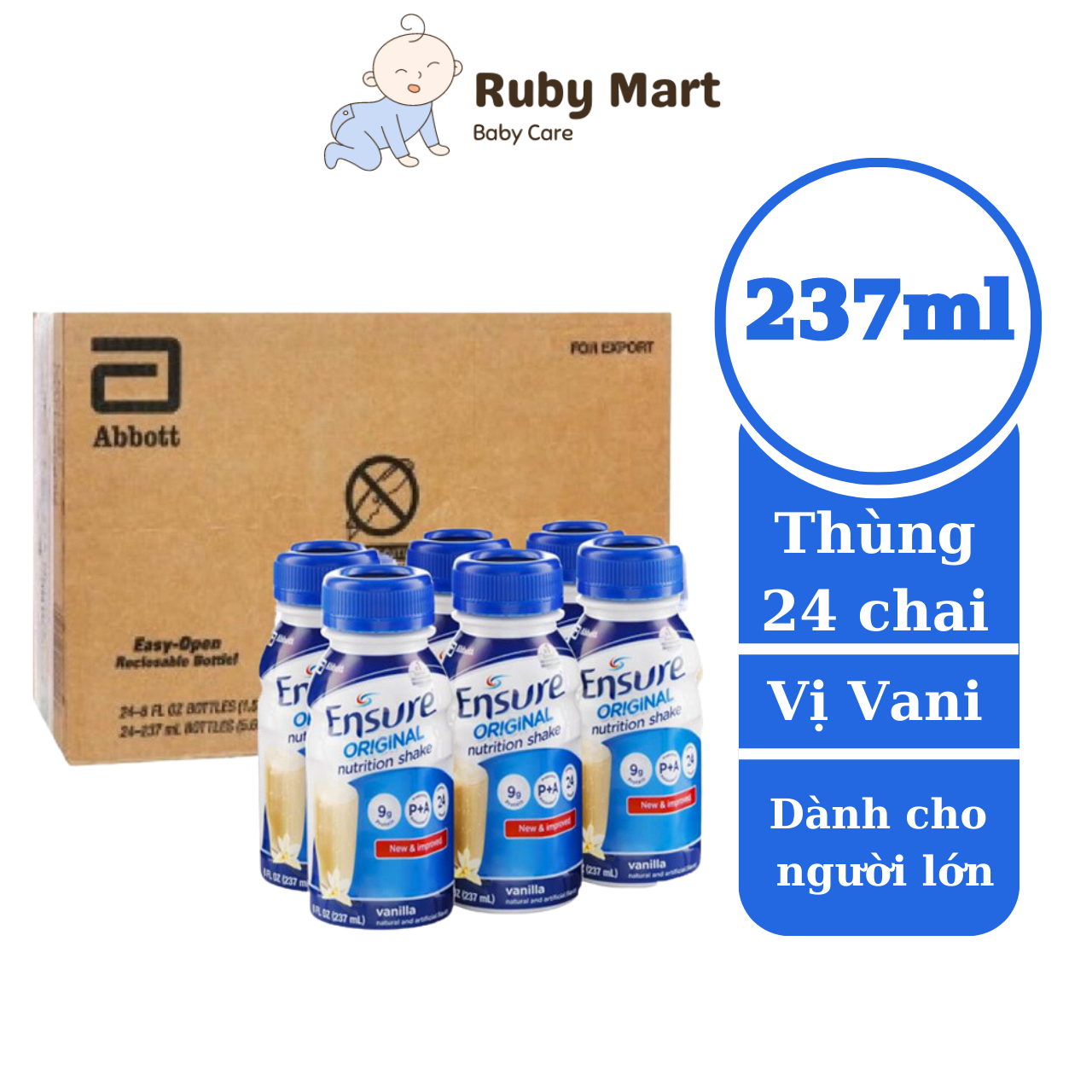 [Date T4/25] Thùng 24 chai Sữa Bột pha sẵn Ensure Vani Chai 237ml