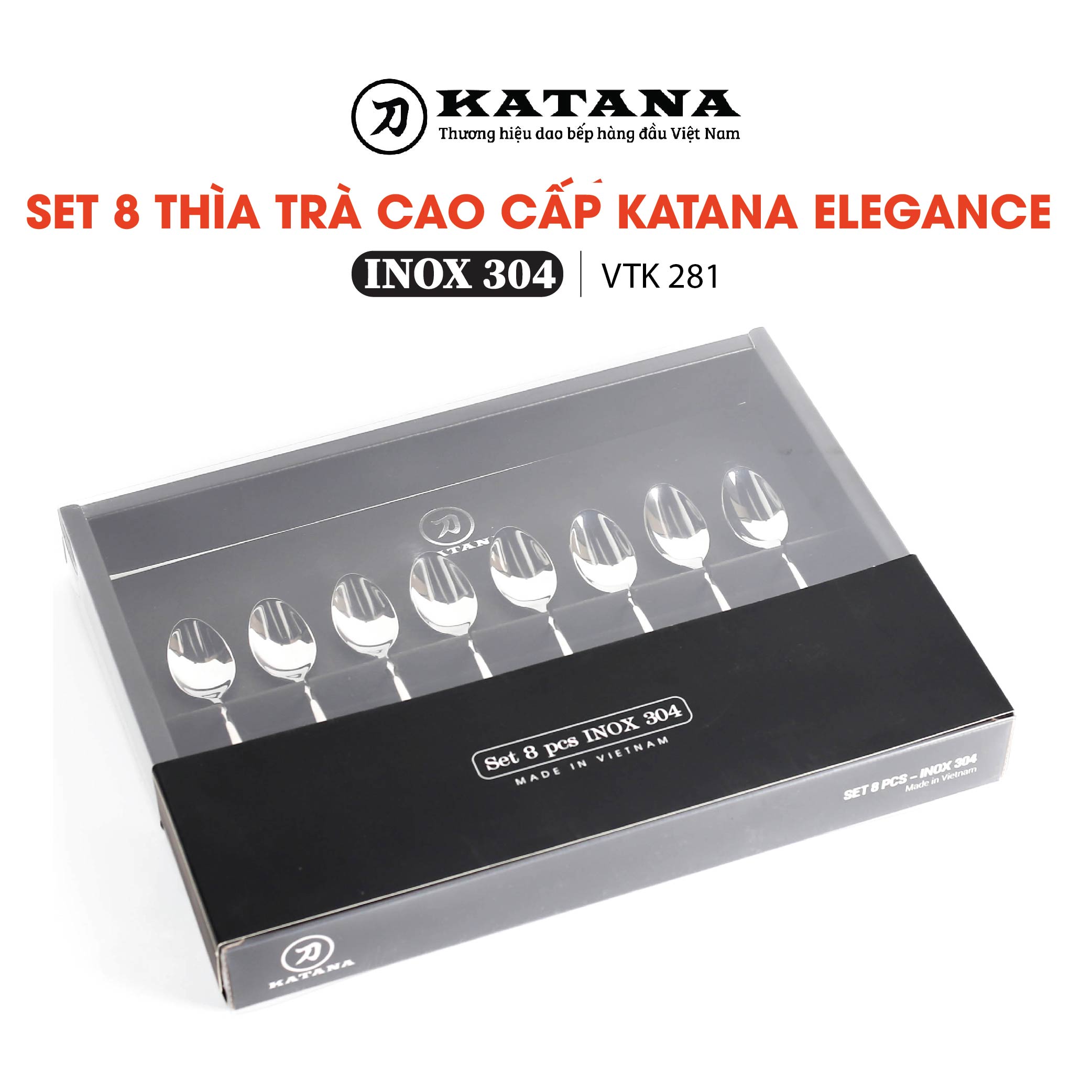 Set 8 thìa trà cao cấp katana vân trơn elegance vtk281