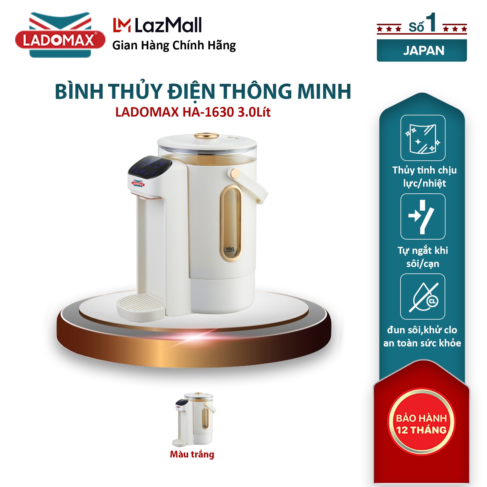Bình thủy điện thông minh 3 lít ladomax ha-1630 đun nước nóng giữ nhiệt khử clo pha sữa ấm đun siêu tốc thông minh giữ nhiệt cực lâu hàng chính hãng bảo hành 12 tháng