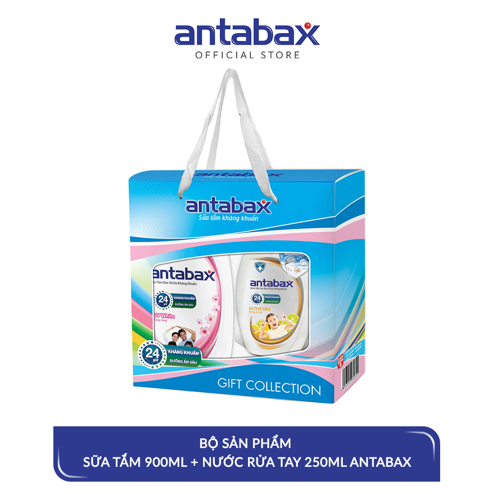 [HCM]Hộp quà Sữa tắm Antabax UV White 900ml + Sữa rửa tay Antabax Active Deo 250ml