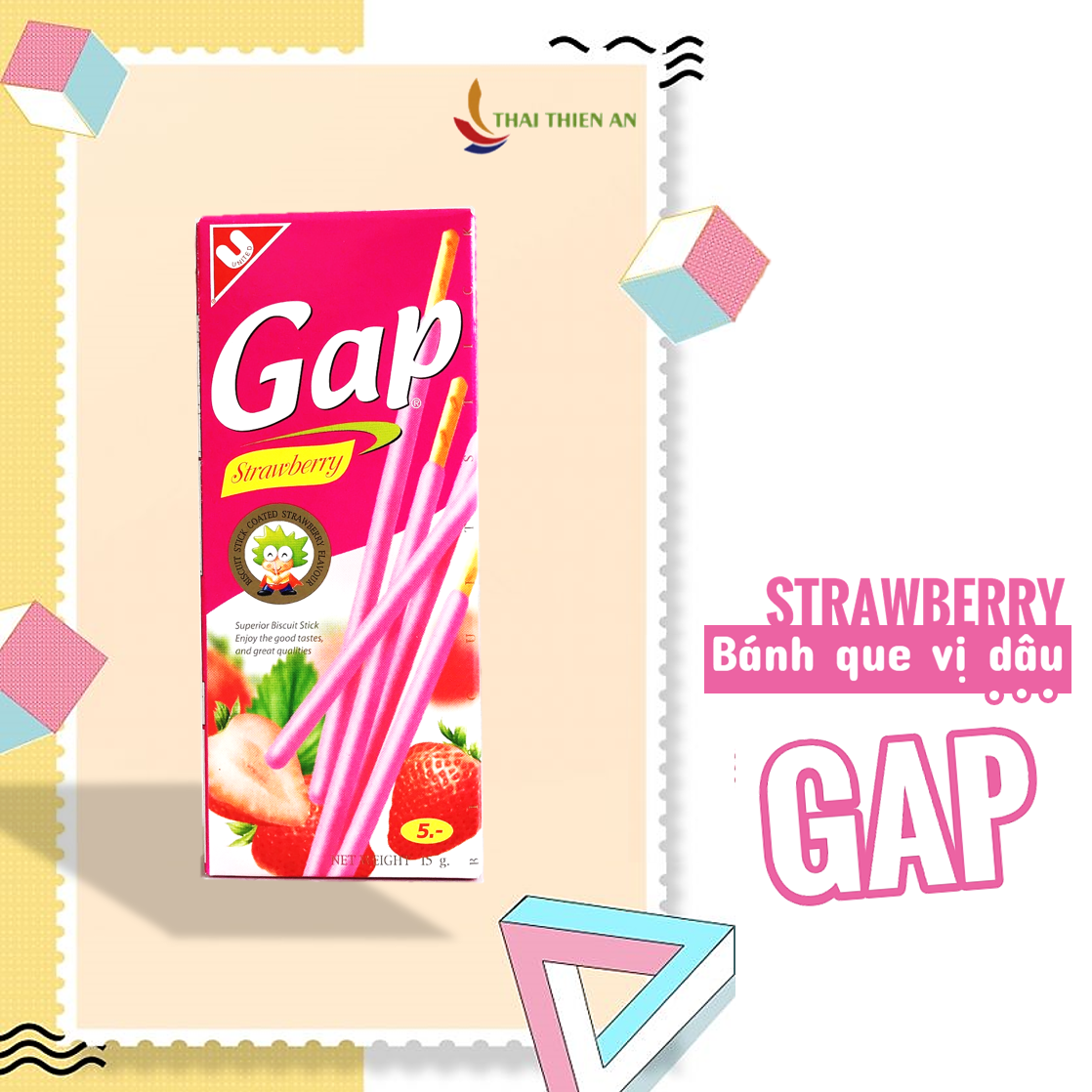 Bánh que kem dâu GAP Thái Lan 15gr - màu hồng - Gap sticky strawberry