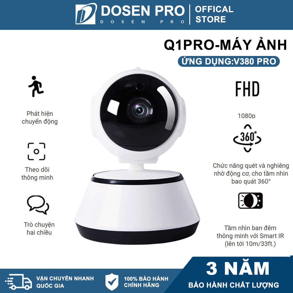 DOSEN Nội thất Camera Wifi V380 pro App 3MP Q1  I Đàm thoại 2 chiều I Phát hiện con người I Xoay toàn cảnh 360 HD 1080P Máy ảnh