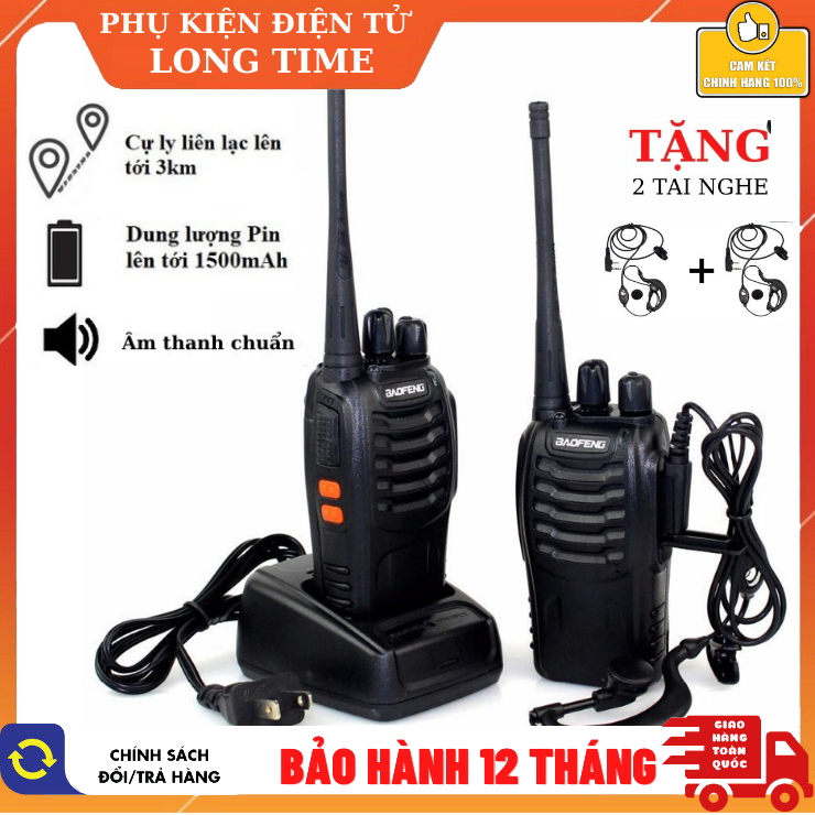 ( Tặng 2 tai nghe chất lượng cao )Bộ 2 máy bộ đàm baofeng BF-888S  bộ đàm cao cấp  bộ đàm chuyên nghiệp  bộ đàm cầm tay  bộ đàm siêu xa