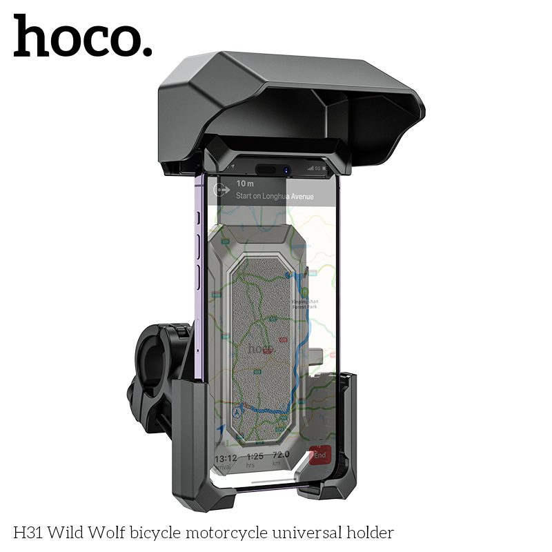 Giá đỡ điện thoại trên Xe máy, Xe đạp Hoco H31 Wild Wolf, Có mái che nắng mưa (Đen) - Phụ Kiện 1986