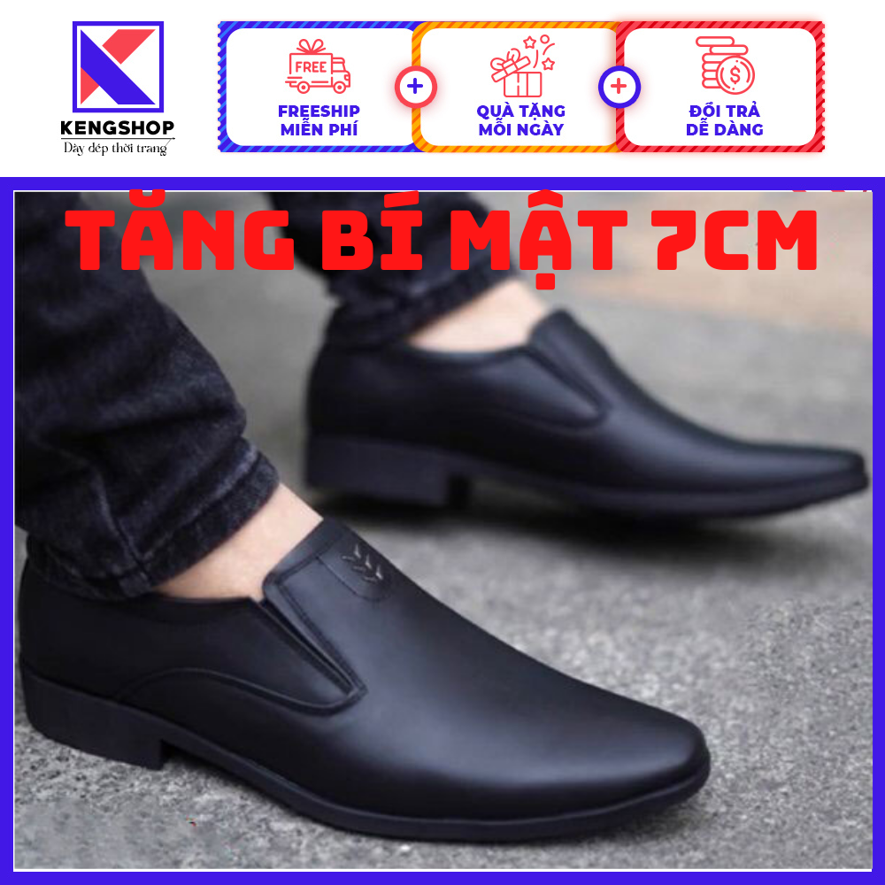 Giày tây nam công sở tăng chiều cao bí mật 7cm da cao cấp nguyên tấm đế cao su mang êm chân size từ 38 đến 43