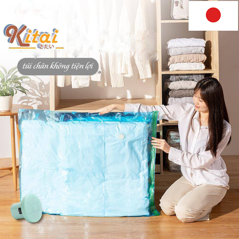 Túi chân hút chân không Kitai KT032 đựng quần áo chăn màn mền gối cỡ vừa kích thước 56x80cm