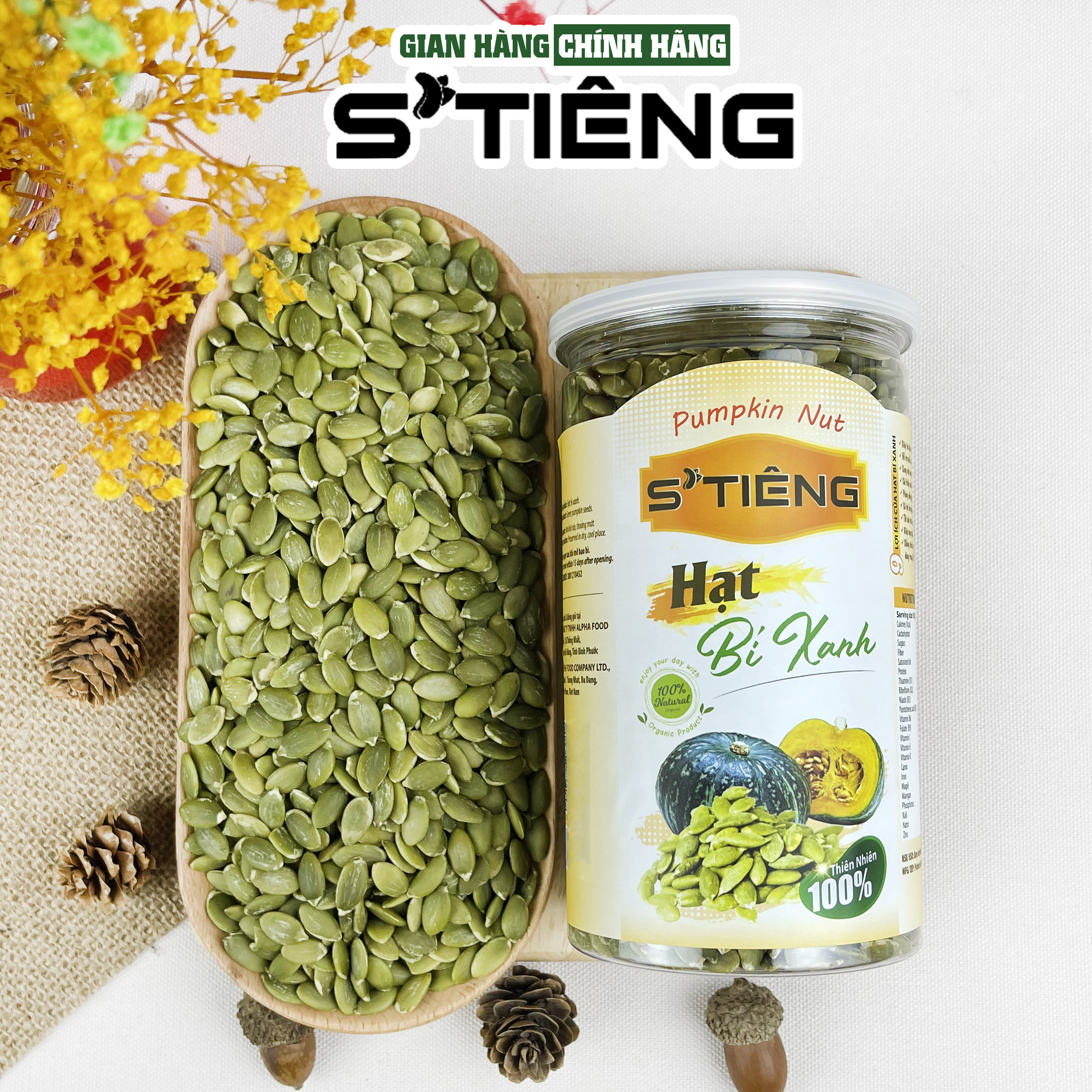 Nhân hạt bí xanh sấy chín tách vỏ stieng