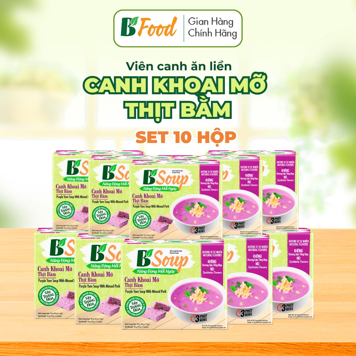 10 Hộp/ 50 Viên Canh Khoai Mỡ Thịt Bằm Ăn Liền, sấy thăng hoa, thực phẩm tiện lợi nhanh chóng, B' Soup