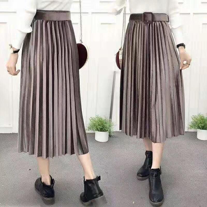 Chân váy nhung xếp li cực kì sang chảnh
