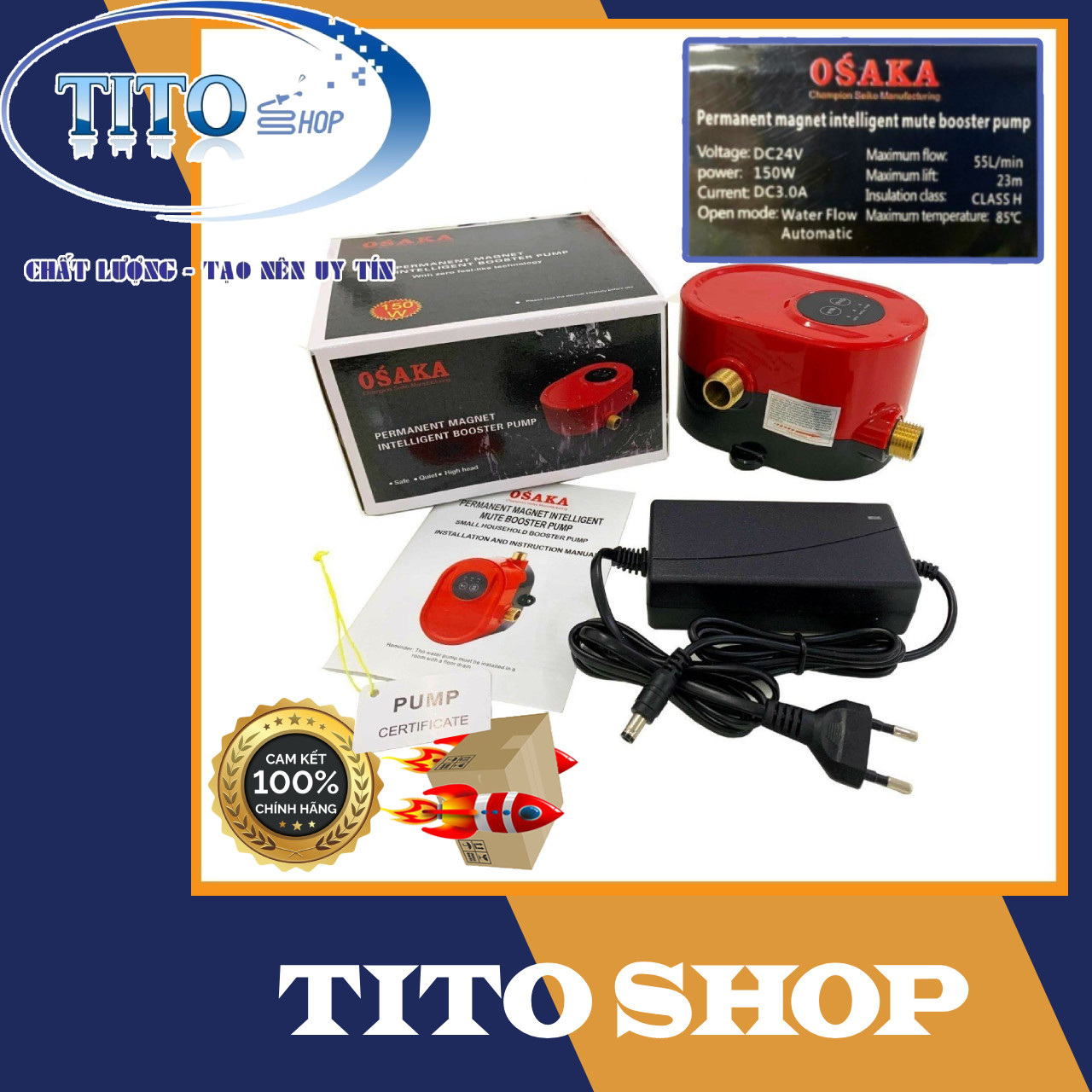 MÁY BƠM TĂNG ÁP - TRỢ LỰC MÁY GIẶT, VÒI SEN 150W 24V 55L/MM