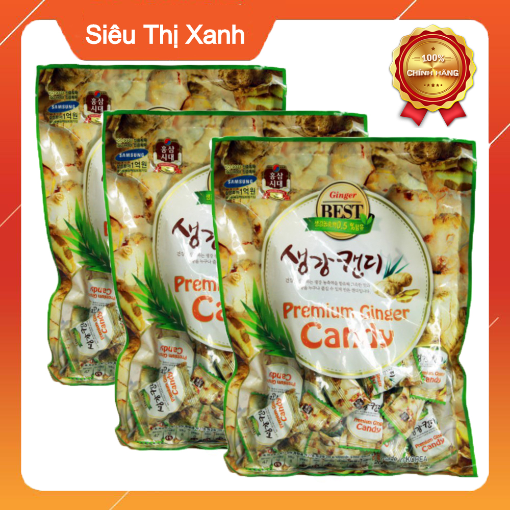 Combo 3 Gói Kẹo Gừng Cao Cấp Hàn Quốc Premium Ginger Candy Gói 200g - Giải Cảm Giảm Căng Thẳng Mệt Mỏi Hơi Thở Thơm Tho , Giao Hàng 2H