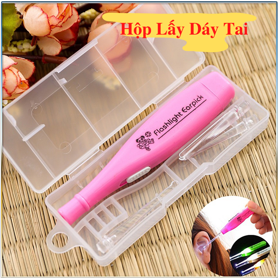 Hộp lấy dáy tai - dụng cụ lấy ráy tai có đèn có hộp với 3 đầu lấy ráy tai tiện ích