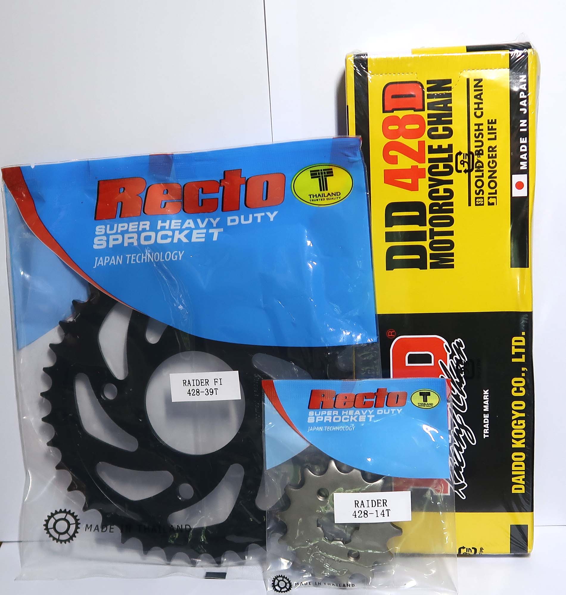 Sên DID đen 9 ly 120 mắc, Nhông dĩa RECTO 14 - 38 cho Raider, Satria Fi