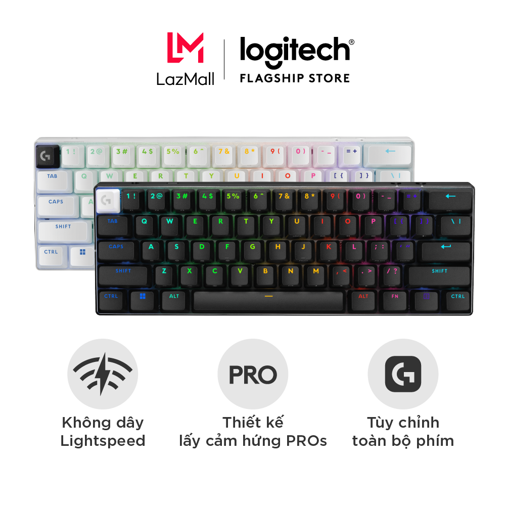 Bàn phím game không dây logitech g pro x 60 lightspeed - phím cơ siêu nhỏ gọn tkl 60% dành cho máy tính windows, lightsync rgb, mũ phím nhựa 2 lớp pbt, switch gx tactile