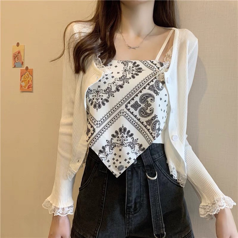 Áo 2 Dây Nữ Thổ Cẩm Họa Tiết Hai Màu So Hot